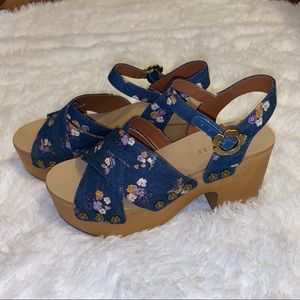 Denim Floral COACH Wedged Heels, Size Women’s 7